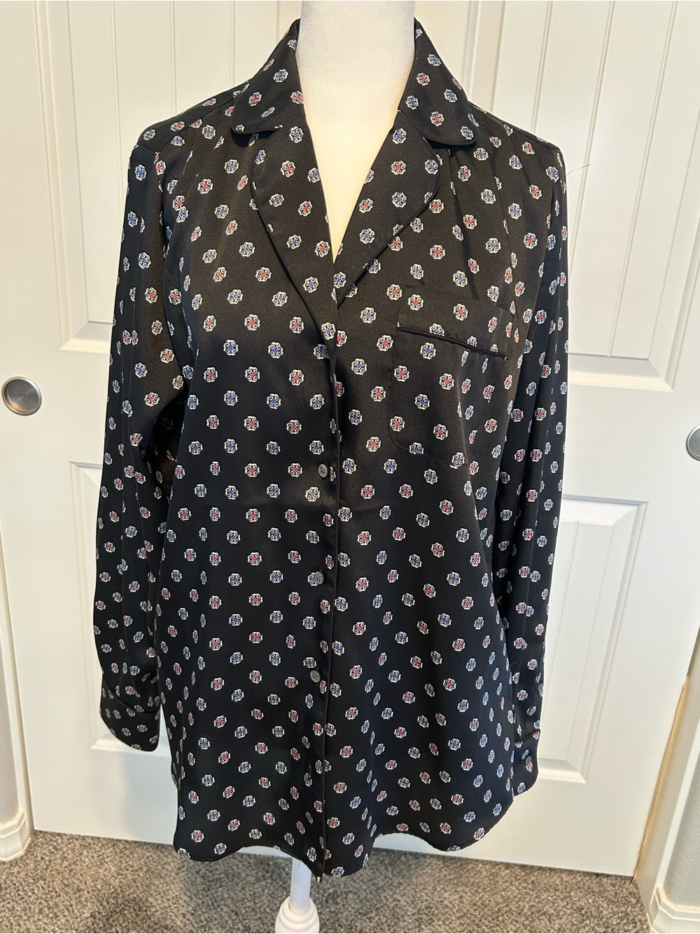 Ralph Lauren Black Shirt with Red, Blue & White Medallion Print